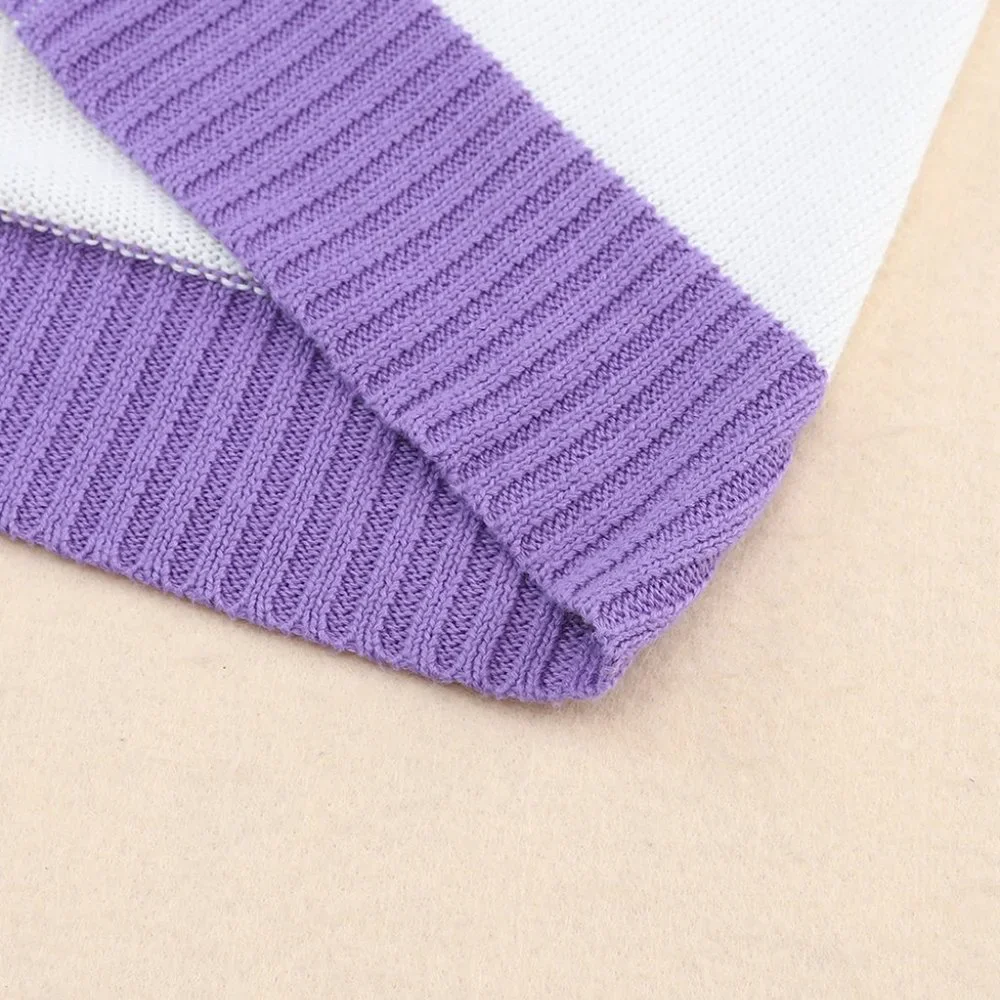 Ivory Lavender Striped Long Sleeve Ribbed Trim Button Cardigan Pastel Sweater - Picture 7 of 11
